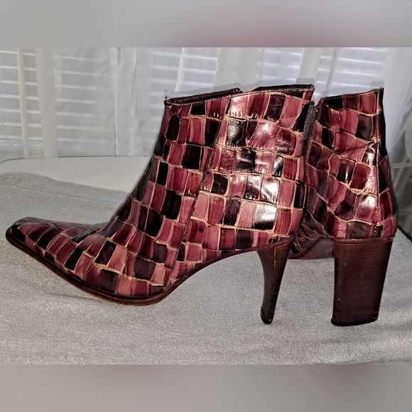 Bagatt Burgundy Croc Embossed Leather Ankle Boots Size EUR 38 US 8 - Picture 7 of 10